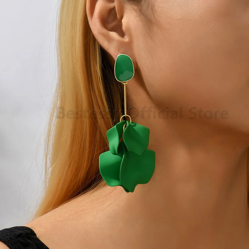 Acrylic Flower Petal Design Big Dangle Earrings - Kaiz Boutique