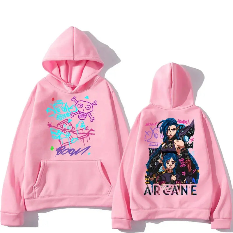Arcane Jinx Hoodies Man Women Harajuku Clothing Hot Anime Arcane Pullovers Unisex Oversized Sweatshirt Fall Y2K Dark Sudaderas Kaiz Boutique