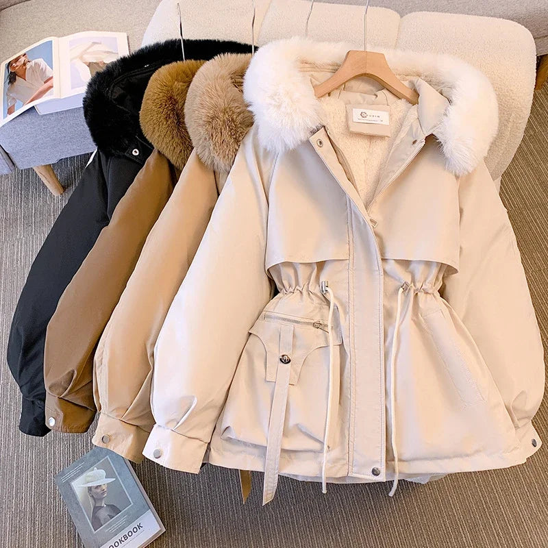 2024 New Autumn and Winter Lined Hood Down Jacket Winter Coat for Women Warm Drawstring Padded Parkas  Female Puffer Outwear Kaiz Boutique