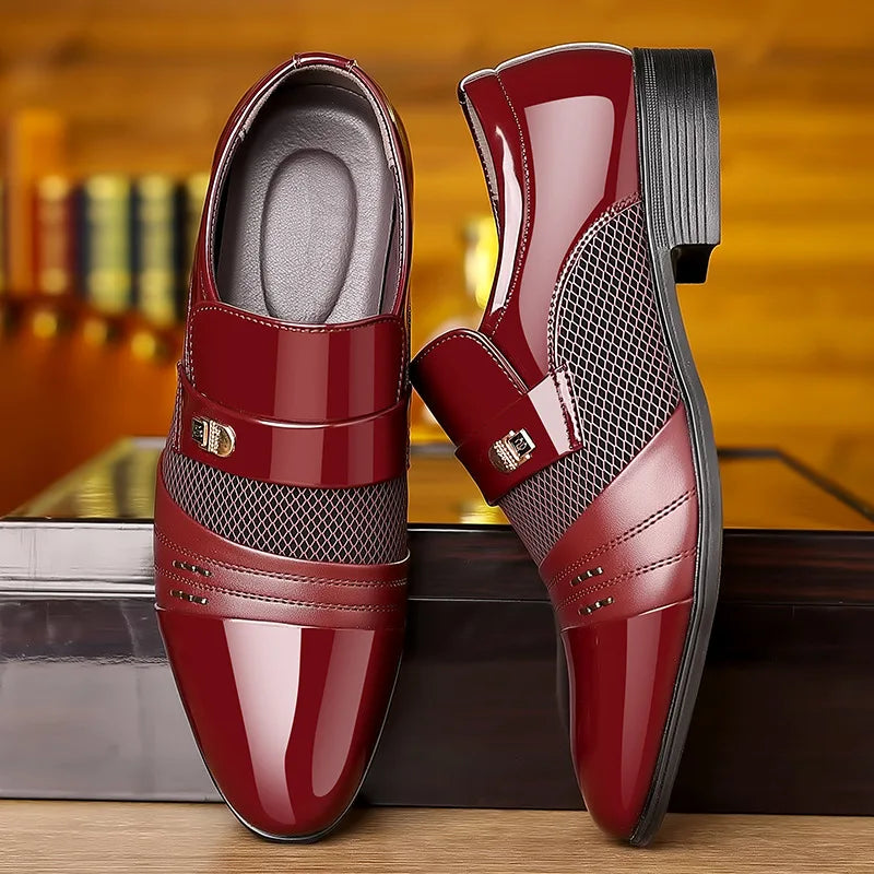 Classic Business Dress Men Shoes Formal Slip On Dress Shoes Mens Oxfords Footwear Elegent Leather Shoes For Men Loafers Wine Red Kaiz Boutique