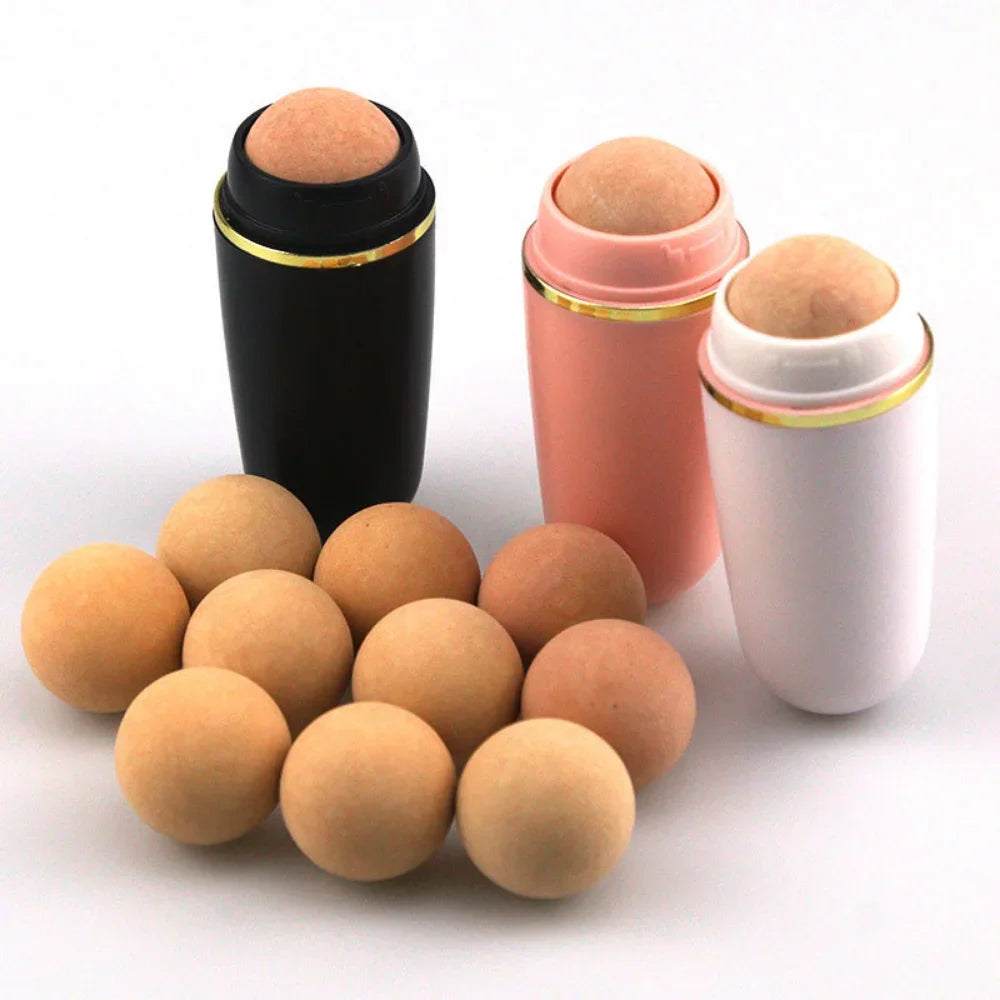 Volcanic Stone Oil-Absorbing Roller – Shine-Free Skin.