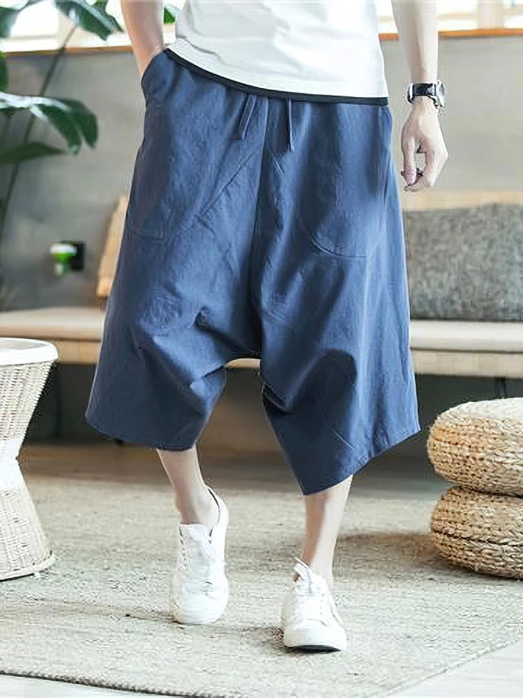 Summer Thin Beach Cotton Linen Casual Shorts Men Japenese Wide Leg Baggy Capris Pants Male Sport Running Shorts 2025 New Kaiz Boutique