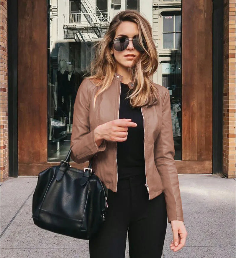 2024 Autumn Winter Women Bike Coat PU Leather Outwear Zipper Outfit Wome Fashion Female Large Size Slim Street Jacket Coat Kaiz Boutique