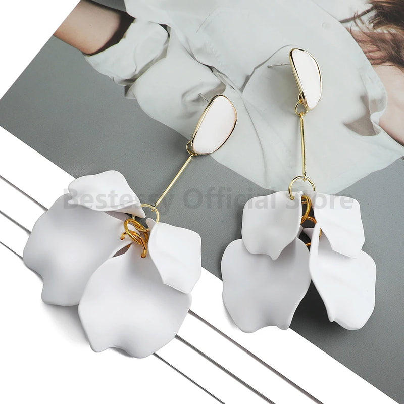 Acrylic Flower Petal Design Big Dangle Earrings - Kaiz Boutique