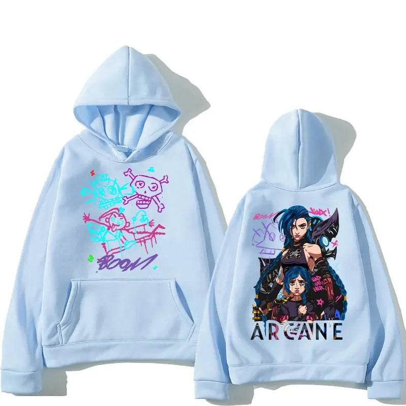 Arcane Jinx Hoodies Man Women Harajuku Clothing Hot Anime Arcane Pullovers Unisex Oversized Sweatshirt Fall Y2K Dark Sudaderas Kaiz Boutique