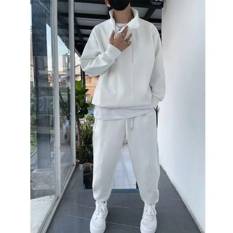 Men's Hip-Hop Tracksuit – Solid Color, Two-Piece Set.