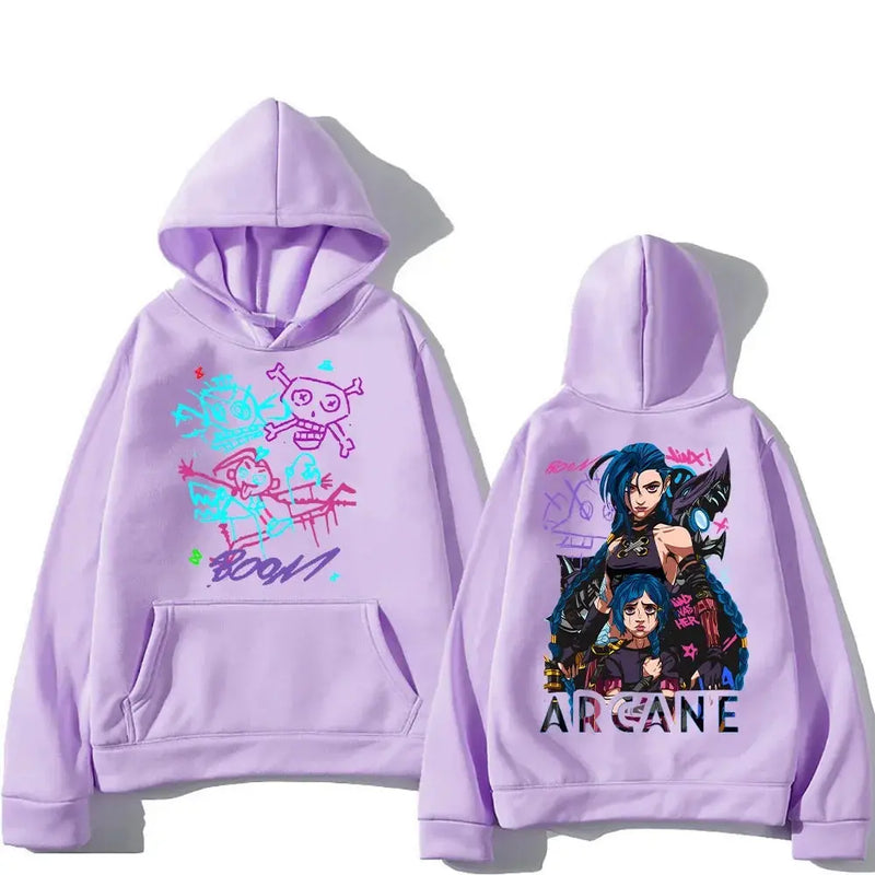 Arcane Jinx Hoodies Man Women Harajuku Clothing Hot Anime Arcane Pullovers Unisex Oversized Sweatshirt Fall Y2K Dark Sudaderas Kaiz Boutique
