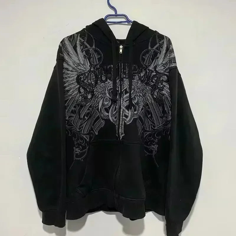 American Fashion Hip Hop Letter Embroidered Zipper Hoodie Men Street Y2K New Casual Loose Fleece Padded Sweatshirt Unisex Hoodie Kaiz Boutique