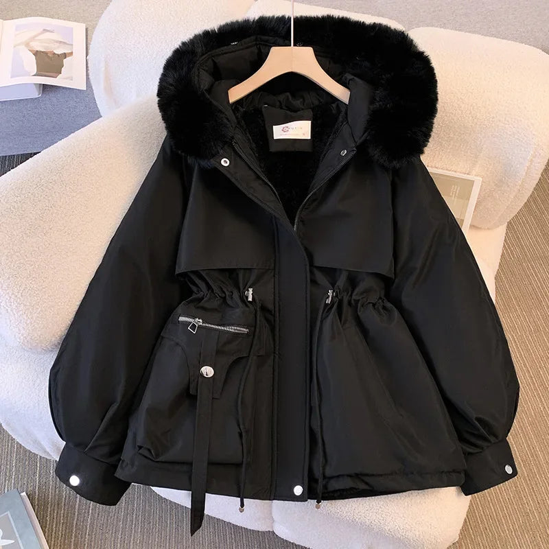 2024 New Autumn and Winter Lined Hood Down Jacket Winter Coat for Women Warm Drawstring Padded Parkas  Female Puffer Outwear Kaiz Boutique