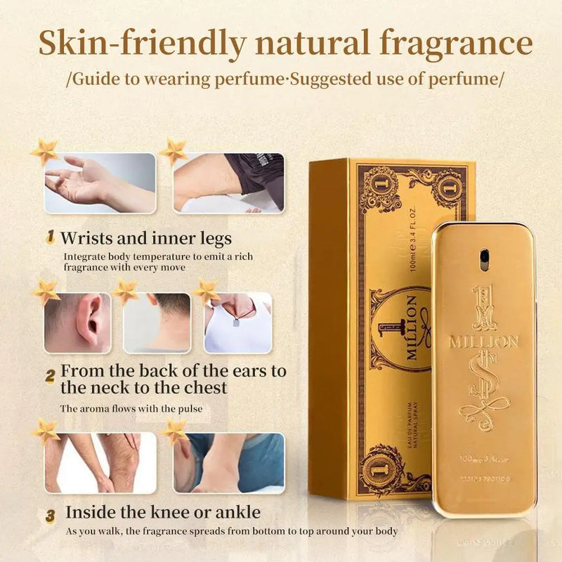Golden Millionaire Perfume Wood Leather Note Charming Men's Perfume Deep Aroma Male Fragrance 100ml Men Women - Kaiz Boutique
