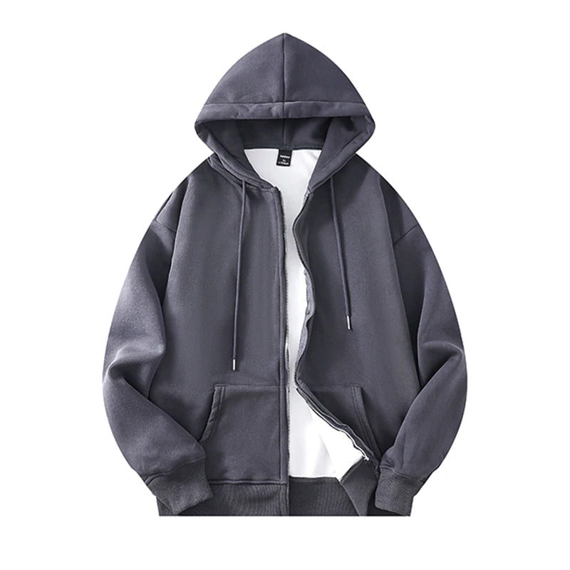 Basic Solid Hooded Sweatshirt Jackets Zip Up Hoodie Loose Fit Unisex Outwear Sports Casual Hoodies Kaiz Boutique