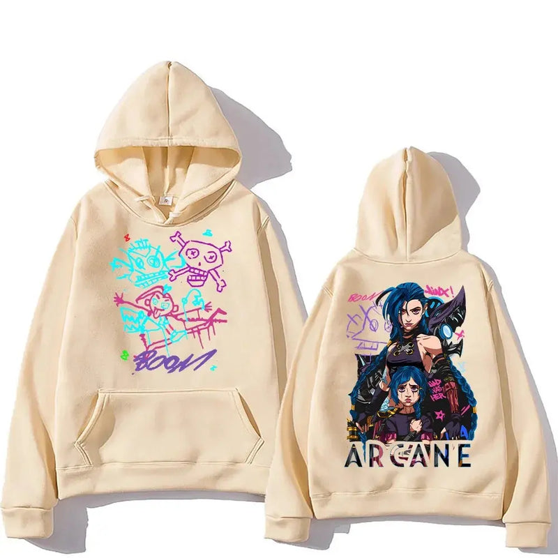 Arcane Jinx Hoodies Man Women Harajuku Clothing Hot Anime Arcane Pullovers Unisex Oversized Sweatshirt Fall Y2K Dark Sudaderas Kaiz Boutique