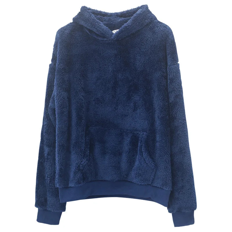 Autumn Winter New Fashion Hoodies Long Sleeve Solid Lamb Wool Sweatshirts Men's Clothing Casual Loose Pockets Korean Trend Tops Kaiz Boutique