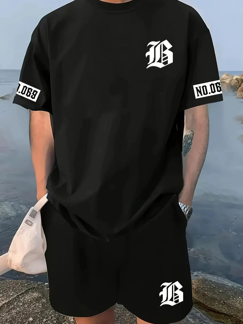2025 Summer New Men's Set Luxury Letter Print Casual Fashion T-Shirt Short Sleeve Shorts Sportswear Casual Everyday Wear 2 Piece Kaiz Boutique