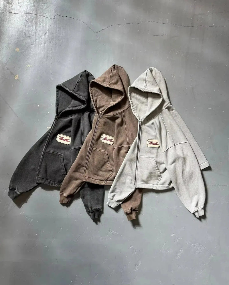 American Fashion Hip Hop Letter Embroidered Zipper Hoodie Men Street Y2K New Casual Loose Fleece Padded Sweatshirt Unisex Hoodie Kaiz Boutique