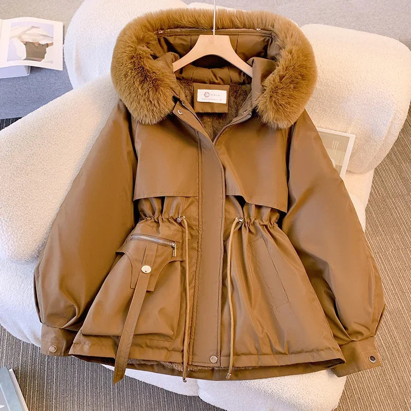 2024 New Autumn and Winter Lined Hood Down Jacket Winter Coat for Women Warm Drawstring Padded Parkas  Female Puffer Outwear Kaiz Boutique