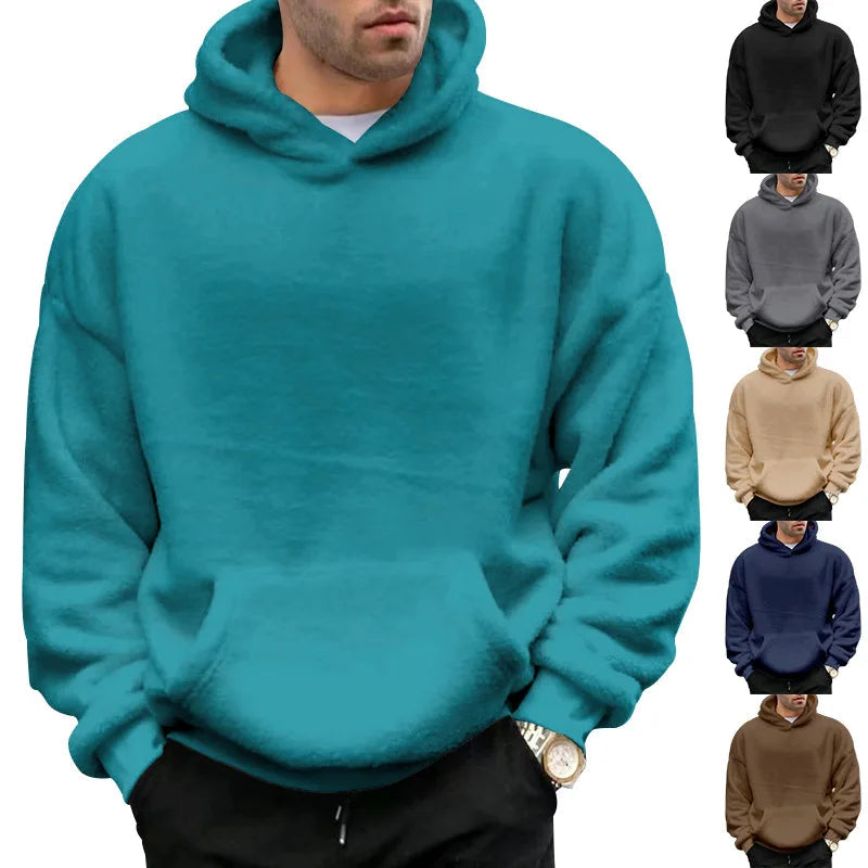 Autumn Winter New Fashion Hoodies Long Sleeve Solid Lamb Wool Sweatshirts Men's Clothing Casual Loose Pockets Korean Trend Tops Kaiz Boutique