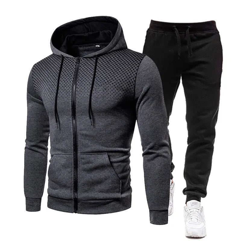 2023 Autumn and Winter New European and American Solid Color Fleece Sweater Pants Men's Casual Zipper Sports Hat Set Kaiz Boutique