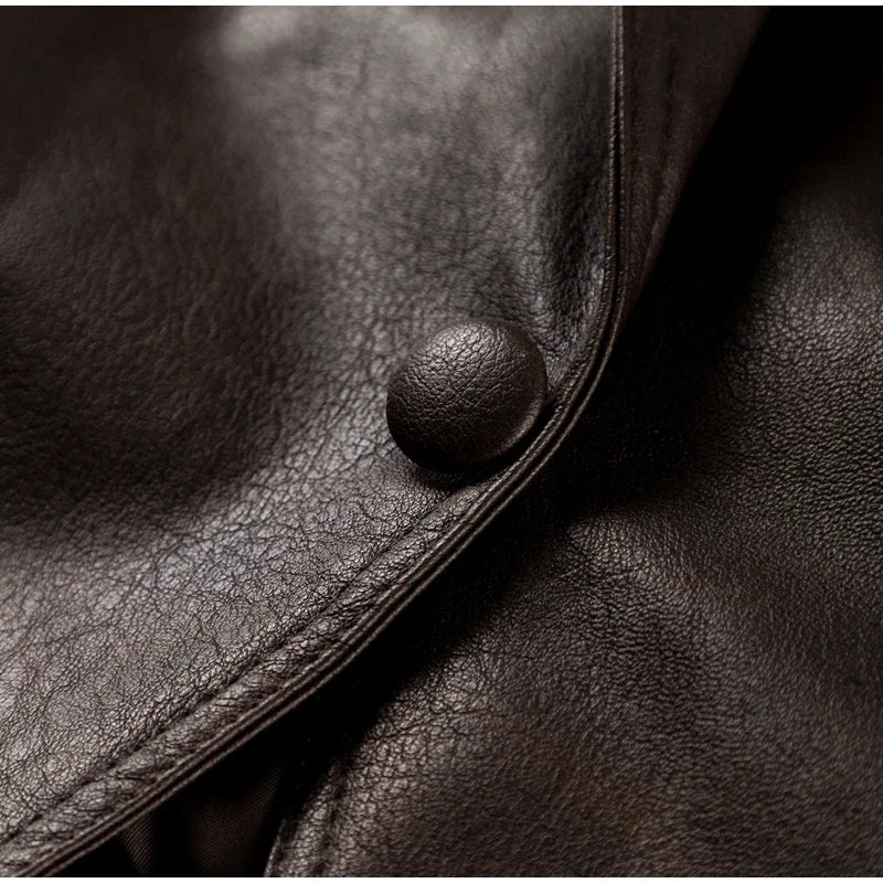 Faux Leather Brown Women Jackets 2025 Belt Lace Up Lapel Female Coat Vintage Casual Spring One Button Long Sleeve Lady Outwear Kaiz Boutique