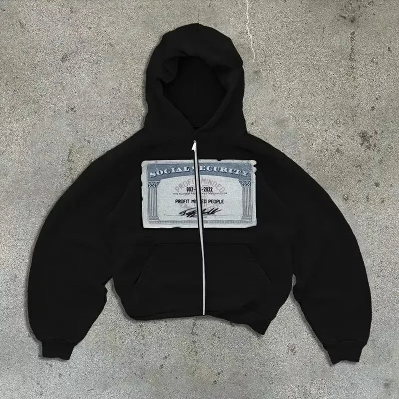 American Fashion Hip Hop Letter Embroidered Zipper Hoodie Men Street Y2K New Casual Loose Fleece Padded Sweatshirt Unisex Hoodie Kaiz Boutique