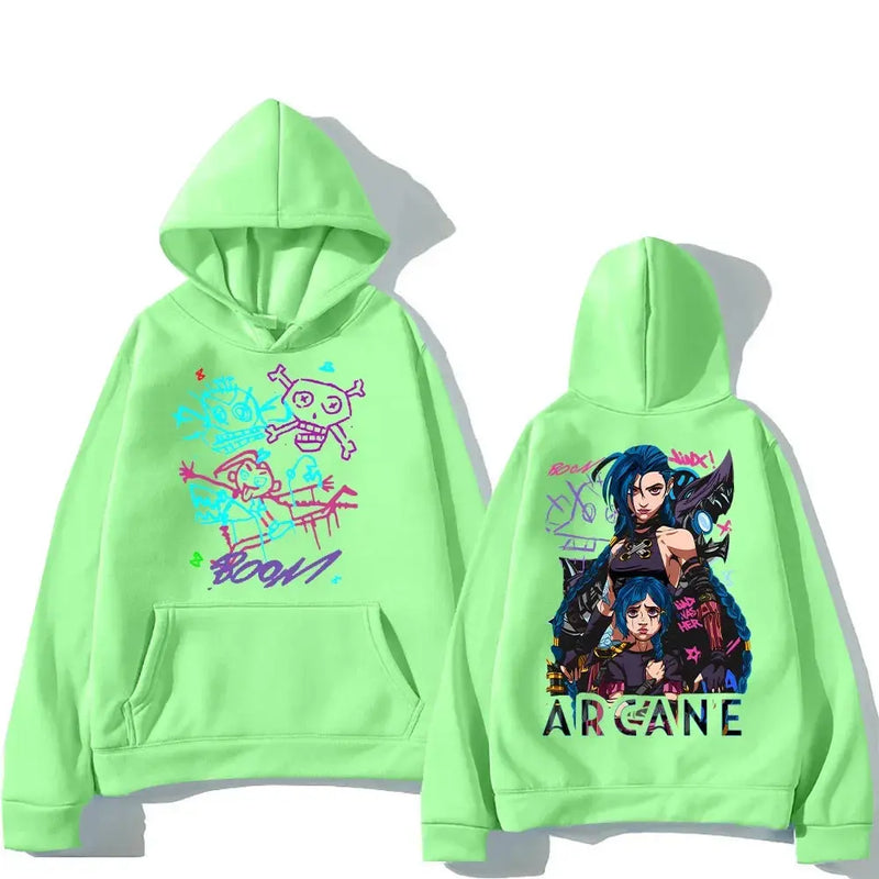 Arcane Jinx Hoodies Man Women Harajuku Clothing Hot Anime Arcane Pullovers Unisex Oversized Sweatshirt Fall Y2K Dark Sudaderas Kaiz Boutique