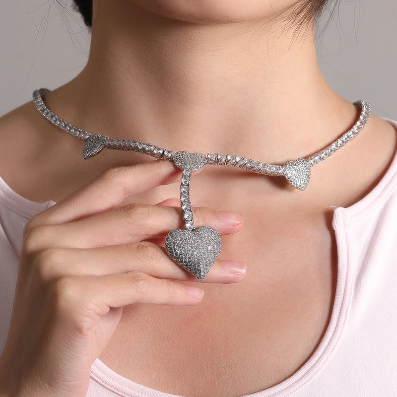 Uwin 4 Heart Necklace Drip Necklaces for Women 4mm Tennis Chain With Heart Pendant Iced Out Cz Hip Hop Jewelry Gift - Kaiz Boutique
