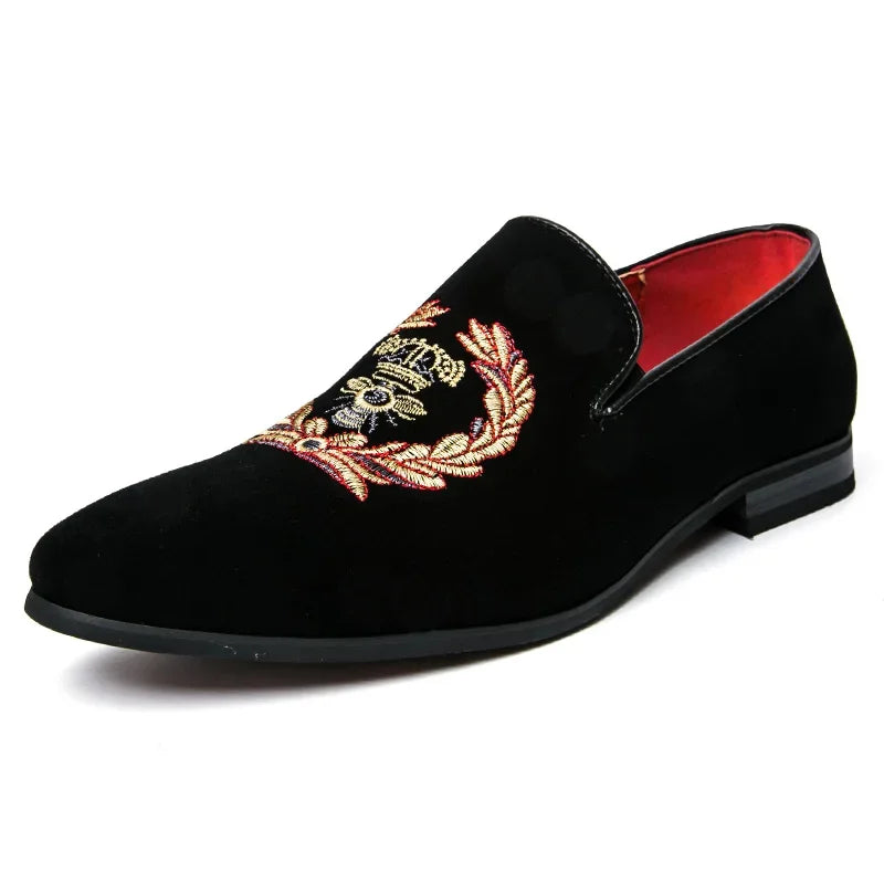 Men's Suede Embroidered Loafers – Casual & Party-Ready (EU 38-45).