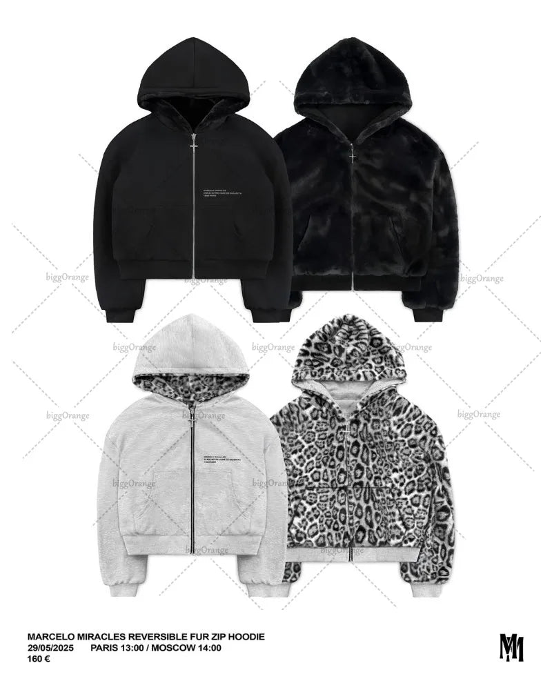 American New Retro Leopard Print Two-sided Fashion Zipper Hoodie Men Street Hip-hop Harajuku Y2K Casual Oversized Sweatshirt Kaiz Boutique