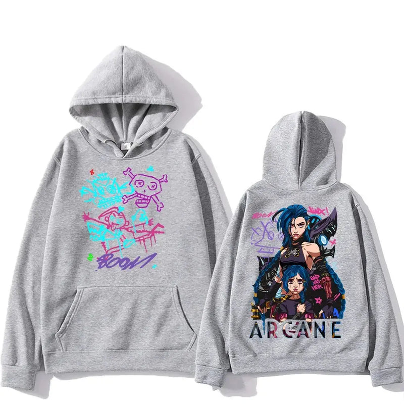 Arcane Jinx Hoodies Man Women Harajuku Clothing Hot Anime Arcane Pullovers Unisex Oversized Sweatshirt Fall Y2K Dark Sudaderas Kaiz Boutique