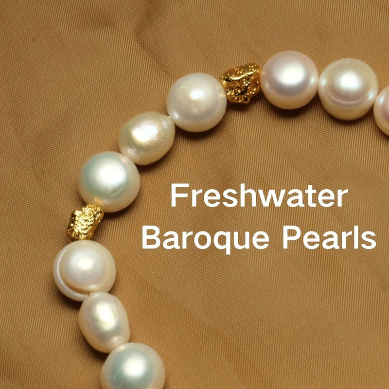 14k Gold Plated 8-9mm Baroque Natural Freshwater Pearl Bracelets Women's Hand Bracelet Jewelry Gift for Birthday Anniversary Kaiz Boutique