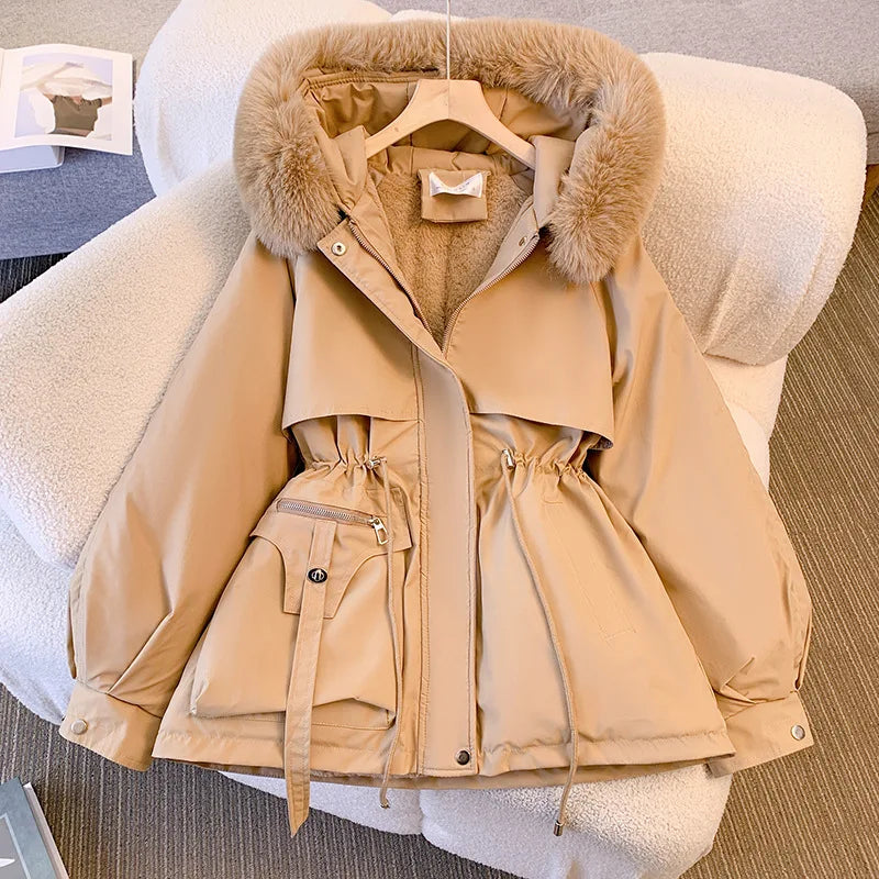 2024 New Autumn and Winter Lined Hood Down Jacket Winter Coat for Women Warm Drawstring Padded Parkas  Female Puffer Outwear Kaiz Boutique