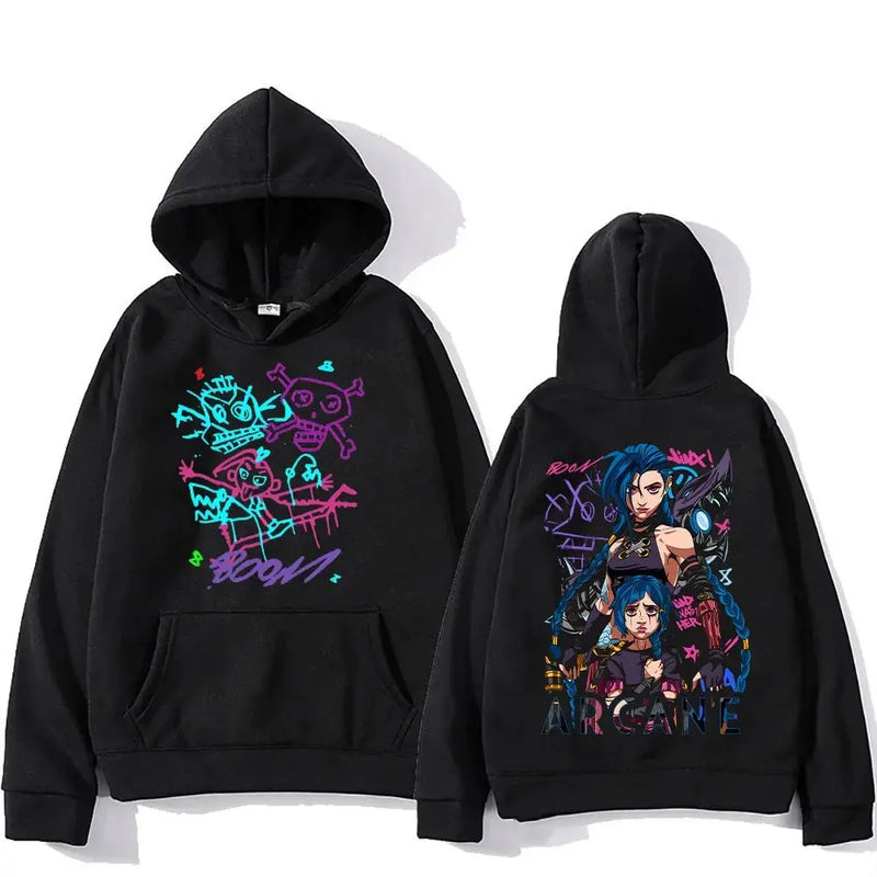 Arcane Jinx Hoodies Man Women Harajuku Clothing Hot Anime Arcane Pullovers Unisex Oversized Sweatshirt Fall Y2K Dark Sudaderas Kaiz Boutique