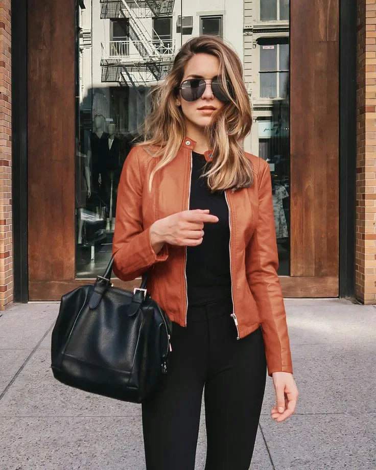 Autumn and Winter Women's Large Size Leather Jacket Fashionable Solid Color Slim Street Elegant Versatile Top PU Suit Jacket Kaiz Boutique