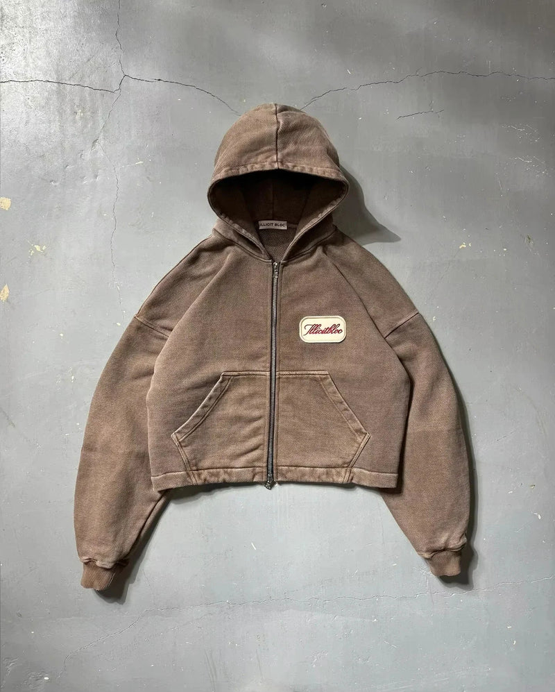 American Fashion Hip Hop Letter Embroidered Zipper Hoodie Men Street Y2K New Casual Loose Fleece Padded Sweatshirt Unisex Hoodie Kaiz Boutique