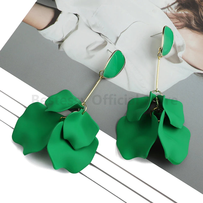 Acrylic Flower Petal Design Big Dangle Earrings - Kaiz Boutique