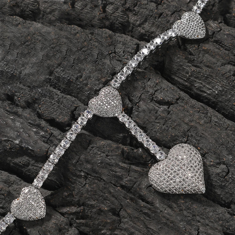Uwin 4 Heart Necklace Drip Necklaces for Women 4mm Tennis Chain With Heart Pendant Iced Out Cz Hip Hop Jewelry Gift - Kaiz Boutique