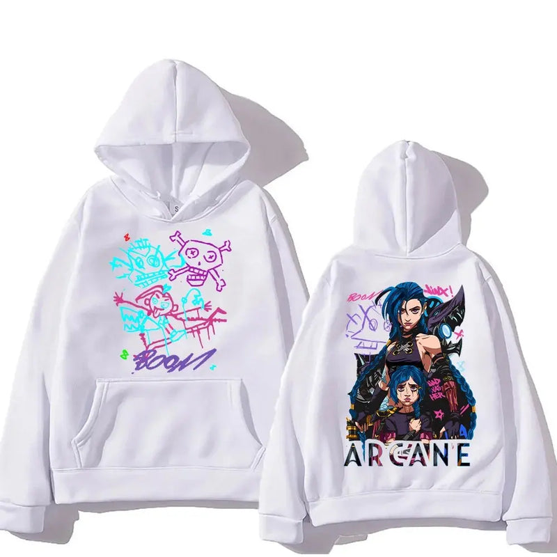 Arcane Jinx Hoodies Man Women Harajuku Clothing Hot Anime Arcane Pullovers Unisex Oversized Sweatshirt Fall Y2K Dark Sudaderas Kaiz Boutique