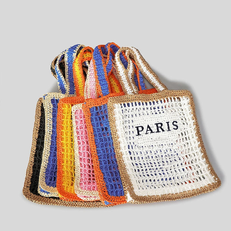 Fashion Panelled Straw Women Shoulder Bags Colorful Patchwork Handbags Paper Woven Summer Beach Tote Bag Handmade Bali Purses Kaiz Boutique