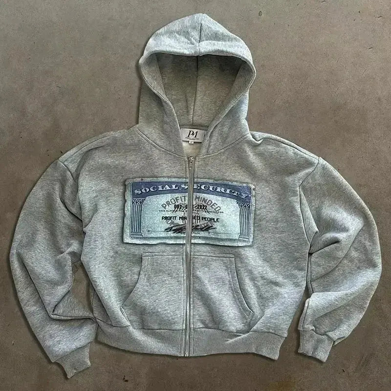 American Fashion Hip Hop Letter Embroidered Zipper Hoodie Men Street Y2K New Casual Loose Fleece Padded Sweatshirt Unisex Hoodie Kaiz Boutique