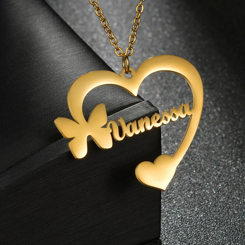 Atoztide Personalized Custom Name Necklace for Women Stainless Steel Heart Brtterfly Letter Choker Chain Pendant Jewelry Gift Kaiz Boutique