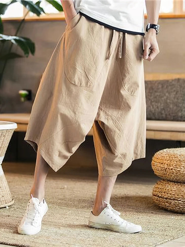Summer Thin Beach Cotton Linen Casual Shorts Men Japenese Wide Leg Baggy Capris Pants Male Sport Running Shorts 2025 New Kaiz Boutique